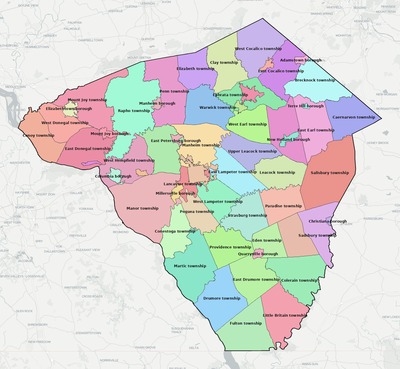Lancaster County PA townships and subdivisions map