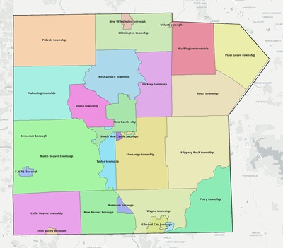 Lawrence County PA townships and subdivisions map