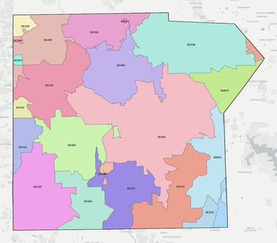 Lawrence County PA ZIP code boundaries map