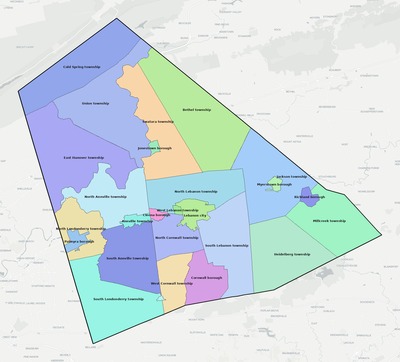 Lebanon County PA townships and subdivisions map