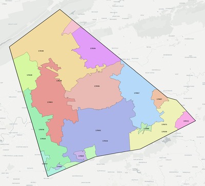 Lebanon County PA ZIP code boundaries map