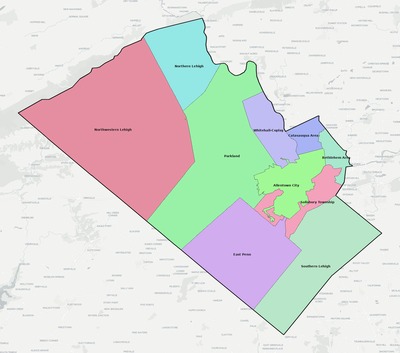 Lehigh County PA school district boundaries map