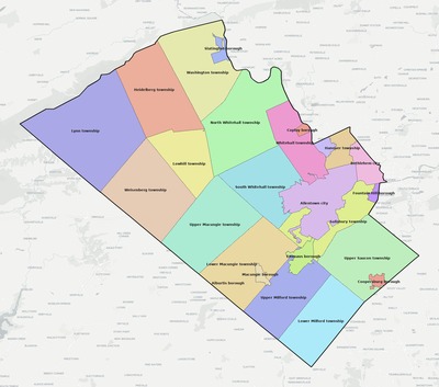 Lehigh County PA townships and subdivisions map