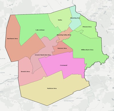 Luzerne County PA school district boundaries map