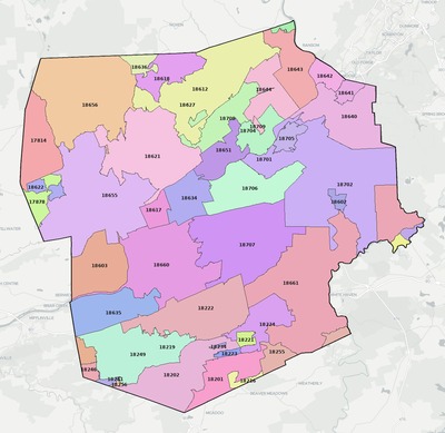 Luzerne County PA ZIP code boundaries map