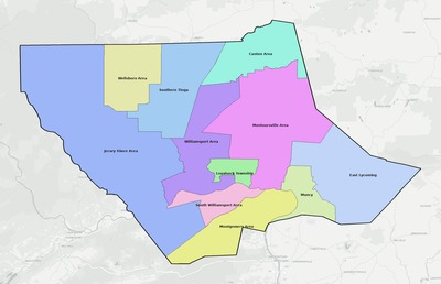 Lycoming County PA school district boundaries map