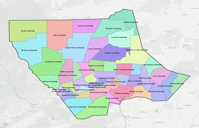 Lycoming County PA townships and subdivisions map