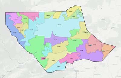 Lycoming County PA ZIP code boundaries map