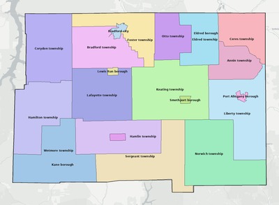 McKean County PA townships and subdivisions map