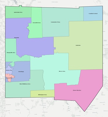 Mercer County PA school district boundaries map