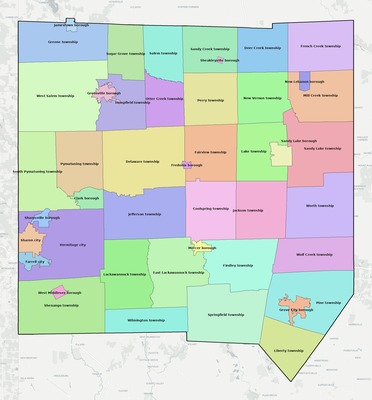 Mercer County PA townships and subdivisions map