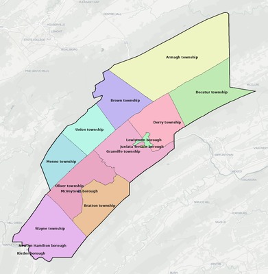 Mifflin County PA townships and subdivisions map