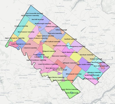 Montgomery County PA townships and subdivisions map