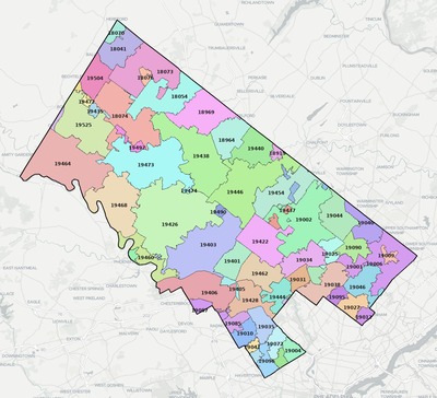 Montgomery County PA ZIP code map preview
