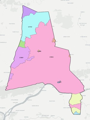 Montour County PA ZIP code boundaries map