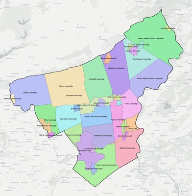 Northampton County PA townships and subdivisions map