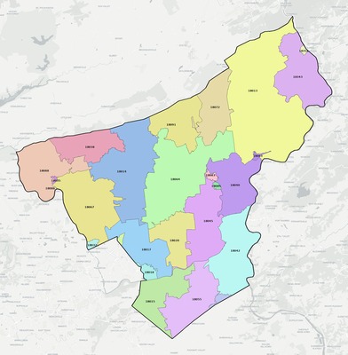 Northampton County PA ZIP code boundaries map