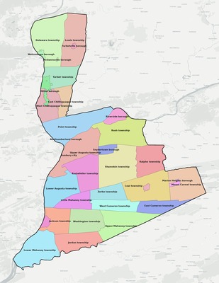 Northumberland County PA townships and subdivisions map