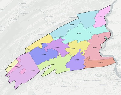 Perry County PA ZIP code boundaries map