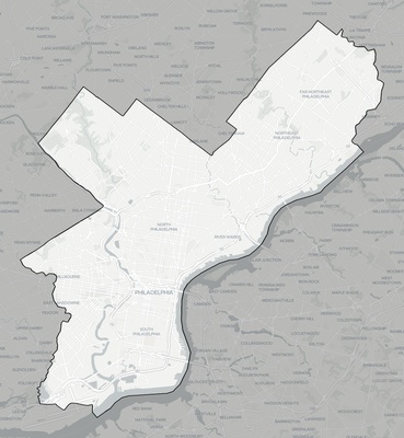 Philadelphia County PA county basemap context