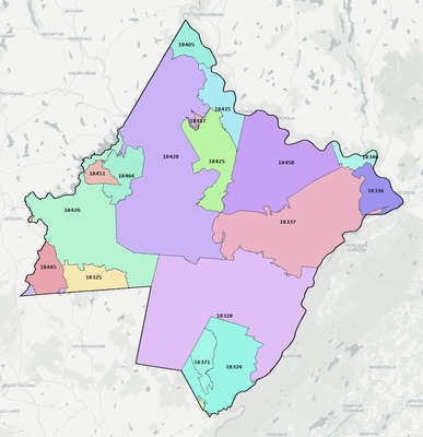 Pike County PA ZIP code boundaries map