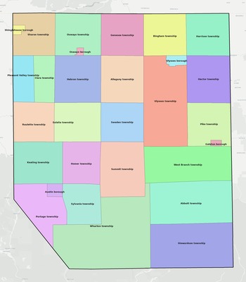 Potter County PA townships and subdivisions map