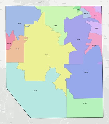 Potter County PA ZIP code boundaries map