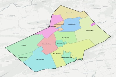 Schuylkill County PA school district boundaries map