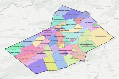 Schuylkill County PA townships and subdivisions map