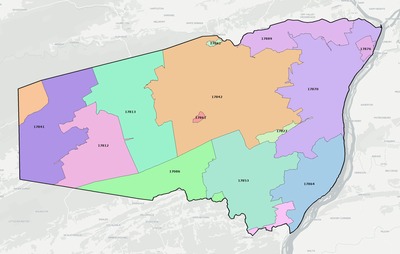 Snyder County PA ZIP code boundaries map