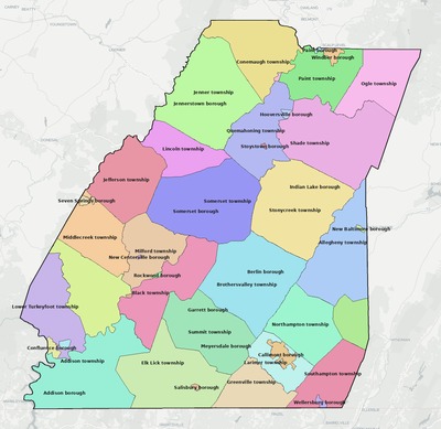 Somerset County PA townships and subdivisions map