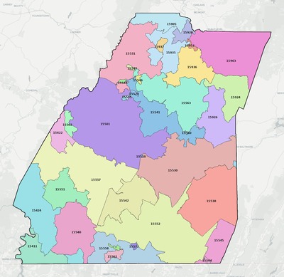Somerset County PA ZIP code boundaries map