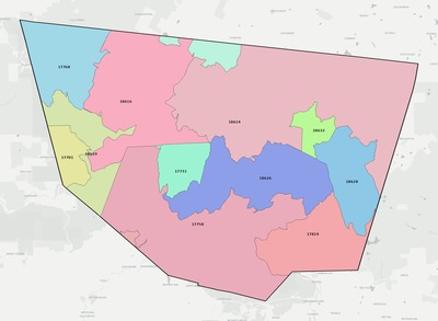 Sullivan County PA ZIP code boundaries map