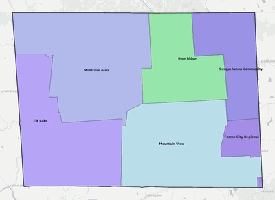 Susquehanna County PA school district boundaries map