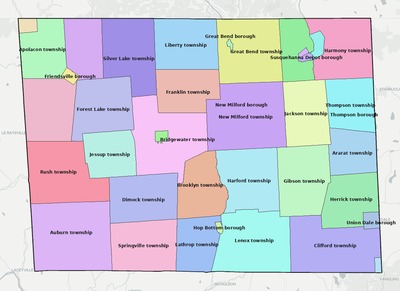 Susquehanna County PA townships and subdivisions map