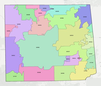 Tioga County PA ZIP code boundaries map