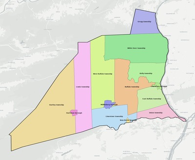 Union County PA townships and subdivisions map