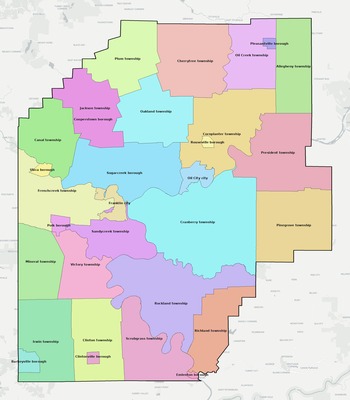 Venango County PA townships and subdivisions map