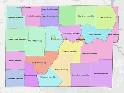 Warren County PA townships and subdivisions map