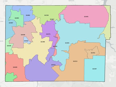 Warren County PA ZIP code boundaries map