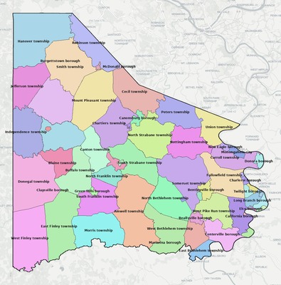 Washington County PA townships and subdivisions map