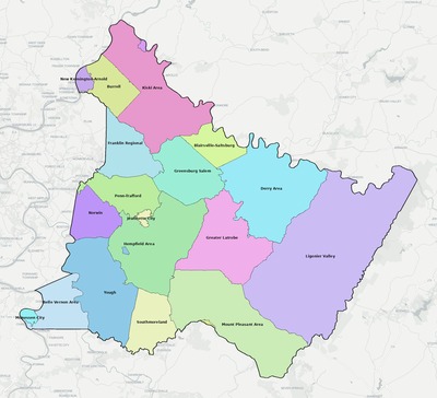 Westmoreland County PA school district boundaries map