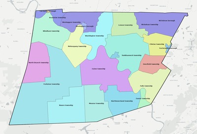 Wyoming County PA townships and subdivisions map
