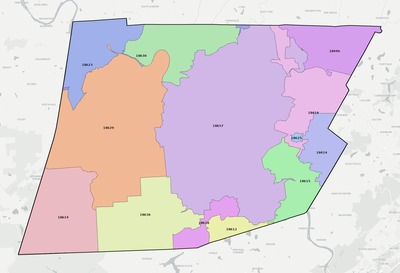 Wyoming County PA ZIP code boundaries map