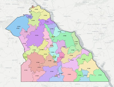 York County PA ZIP code boundaries map