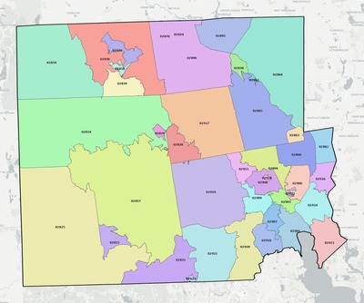 Providence County RI ZIP code map preview