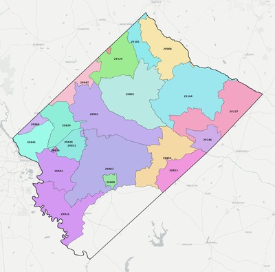 Aiken County SC ZIP code boundaries map