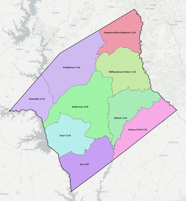 Anderson County SC townships and subdivisions map