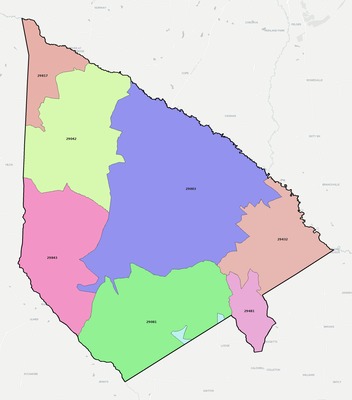 Bamberg County SC ZIP code boundaries map