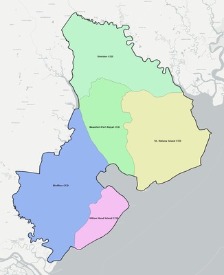 Beaufort County SC townships and subdivisions map